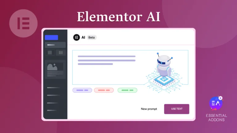 Elementor AI prompt window inside the Elementor editor on a purple background