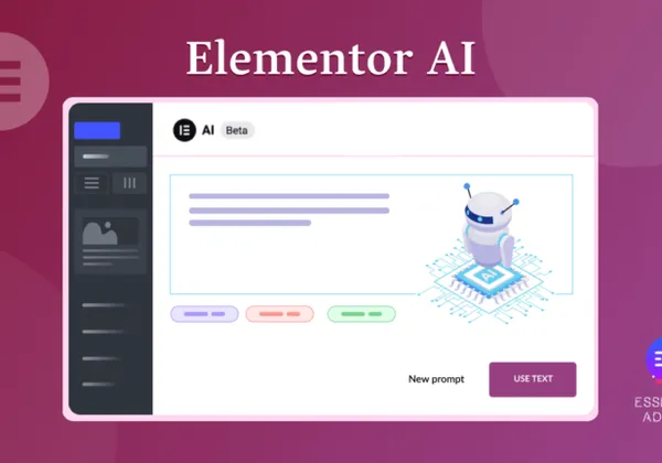 Elementor AI prompt window inside the Elementor editor on a purple background